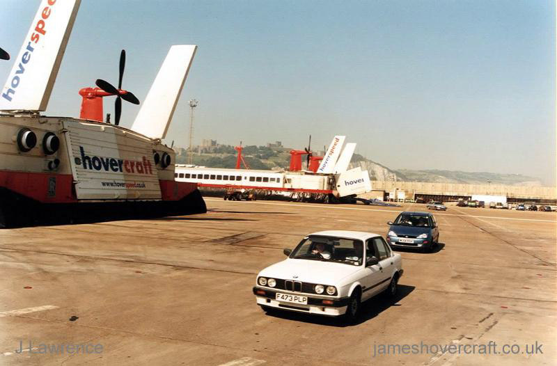 The SRN4 with Hoverspeed in Dover with a new livery - Two Mk III craft at Dover (Pat Lawrence).